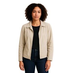 Vintage Y2K Evan-Picone Zip-Up‎ Jacket Beige Neutral Size 12P  Career Casual
